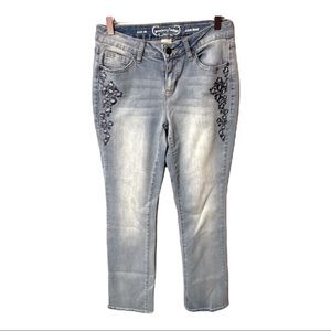 Project Indigo boho embroidered mid rise slim bootcut denim jeans